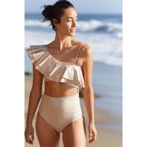 Boamar Anthropologie Ruffled Cut-Out One-Piece Swimsuit